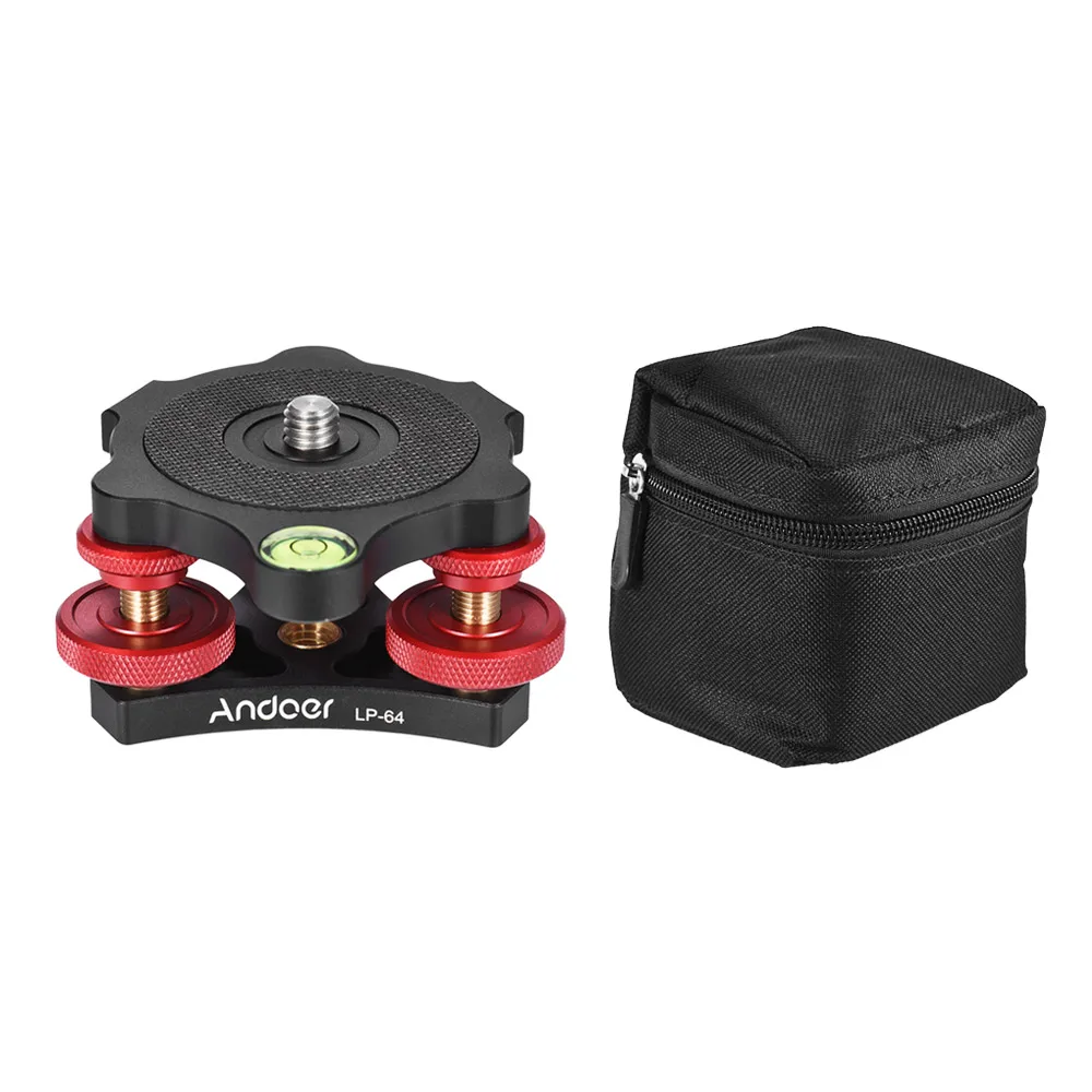 Andoer LP-64 Camera Tripod Head Leveling Base Tri-wheel Precision Leveler w/ Bubble Level 3/8" Screw Aluminum Alloy Load 15kg