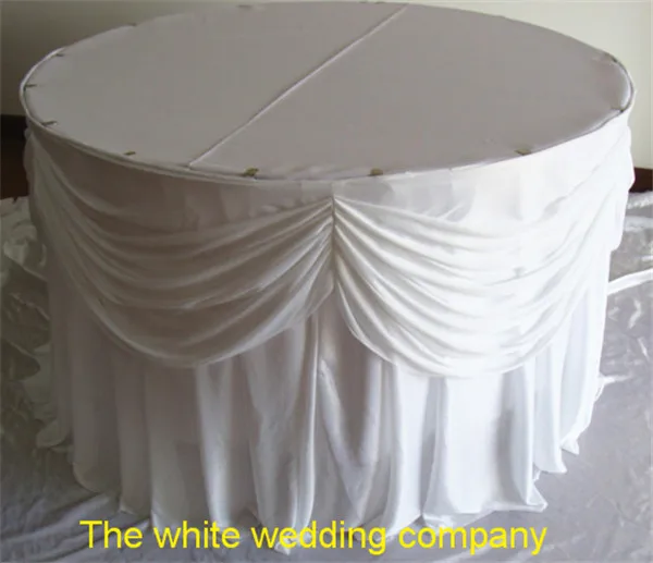 

5pcs 14ft White Ice Silk Table Skirt With Swag For Wedding Party Event Banquet Decoration Free Shipping