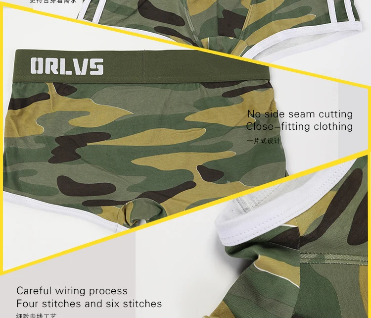 ORLVS Brand Male Panties Breathable Boxers Cotton Men Underwear U convex pouch Sexy Underpants camouflage Homewear Shorts