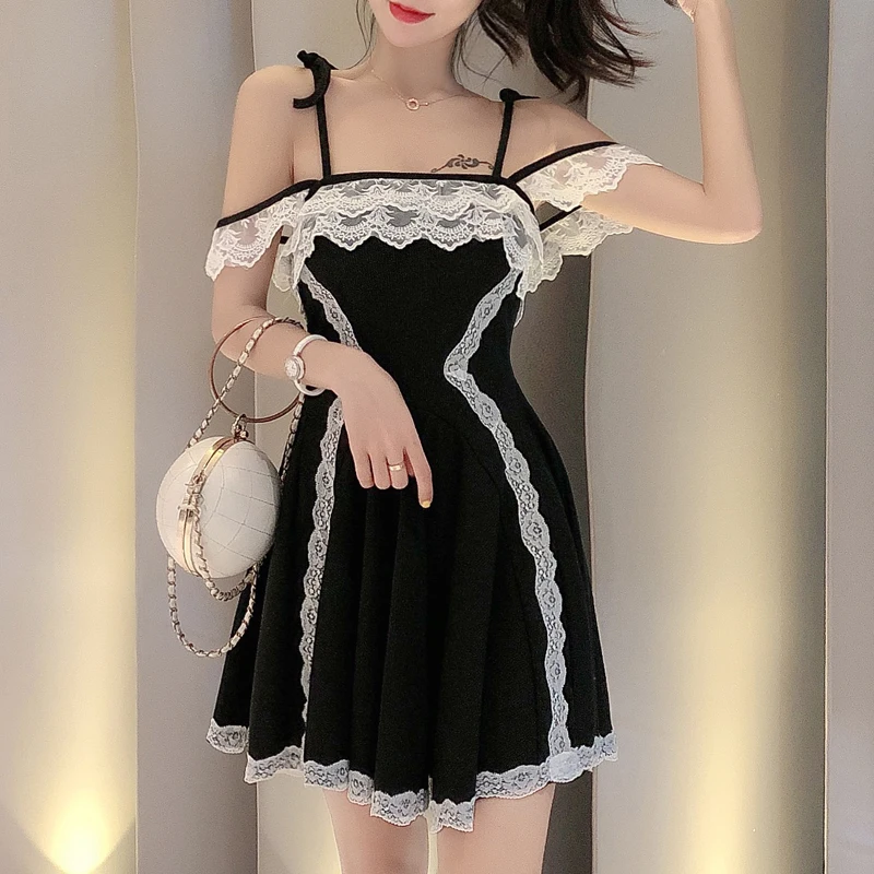 

Lucyever Sexy Lace Women Mini Dress Summer High Waist Sleeveless Japan Style Spaghetti Strap Dress Party Night Club Vestidos