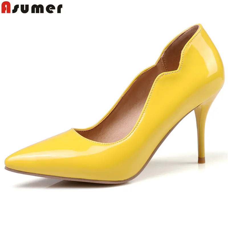 Haute Asumer rose Mariage blanc Mince Femmes jaune Bout Talons Eté Sexy Pompes noir Rouge Printemps Chaussures Solide Couleur Color Noir Nude Pointu rouge De rawrYR