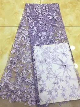 

African Lace Fabric High Quality Five-pointed Star Pattern Design Africain Guipure Embroidery Beads French Tulle Lace Fabric X12