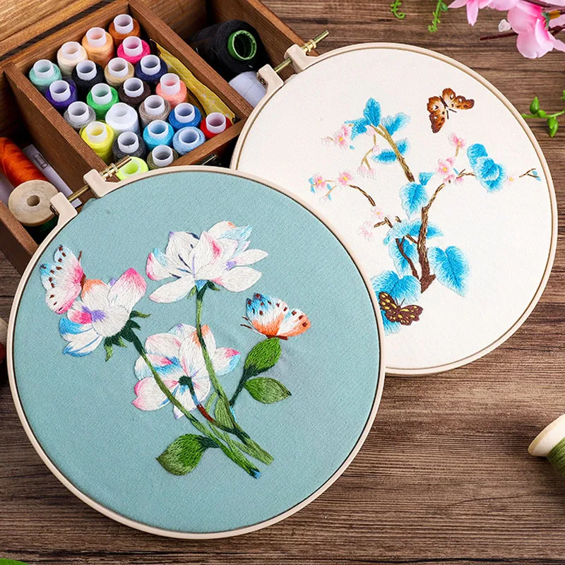 Billig 3D DIY Farbe Blumen Band Stickerei mit Hoop für Anfänger Hand Kits Kreuz Stich Serie Kunst Handwerk Nähen Geschenke Dekor