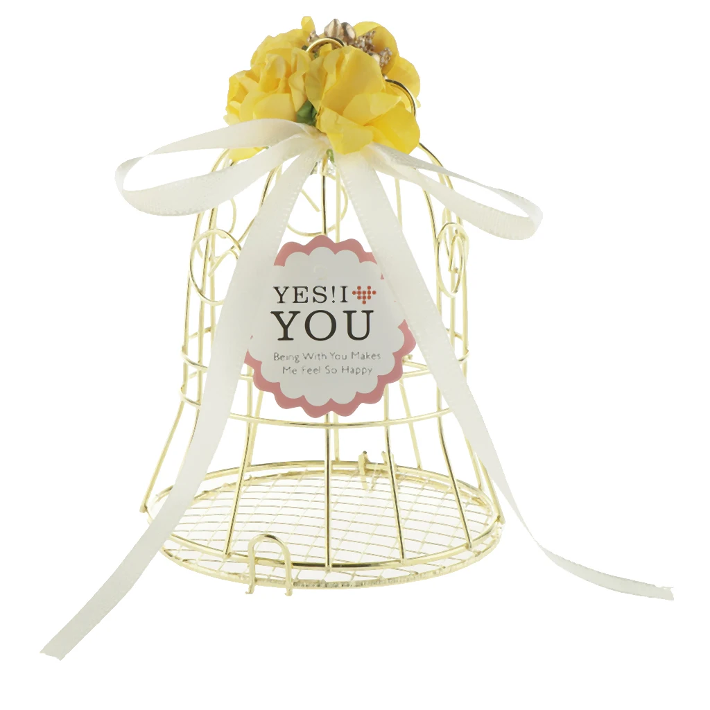 MagiDeal Gold Iron Bell Tin Bar Birdcage Metal Chocolate Candy Box Birthday Shower Party Favor Wedding Bomboniere with Ribbon