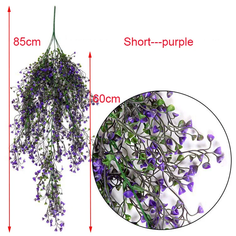 Искусственное растение пластиковое ротанговое подвесное растение искусственная Виноградная лоза листья домашний сад стены патио украшения поддельные растения - Цвет: short- purple
