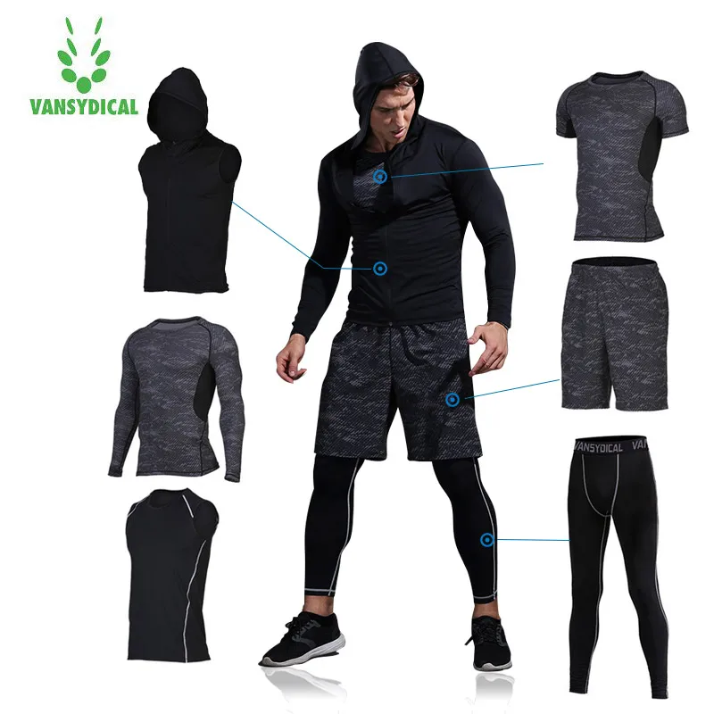 

Vansydical Mens Sport Running Suits Man Training Suits 6pcs Compression Sports Suits Basketball Tights Clothes Gym Sportswear