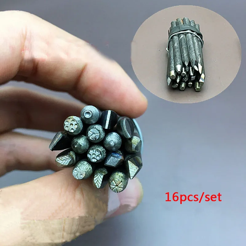 16Pcs/Set Metal Stamps Assorted Punches For Jewelry Flower Punching iron Stamp Punchersin Hand