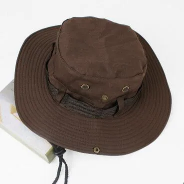XdanqinX унисекс Летняя мода ведро шляпы регулируемый размер сетки дышащие джунгли шляпа Бенни ветряная веревка фиксированная Солнцезащитная шляпа для мужчин - Цвет: coffee