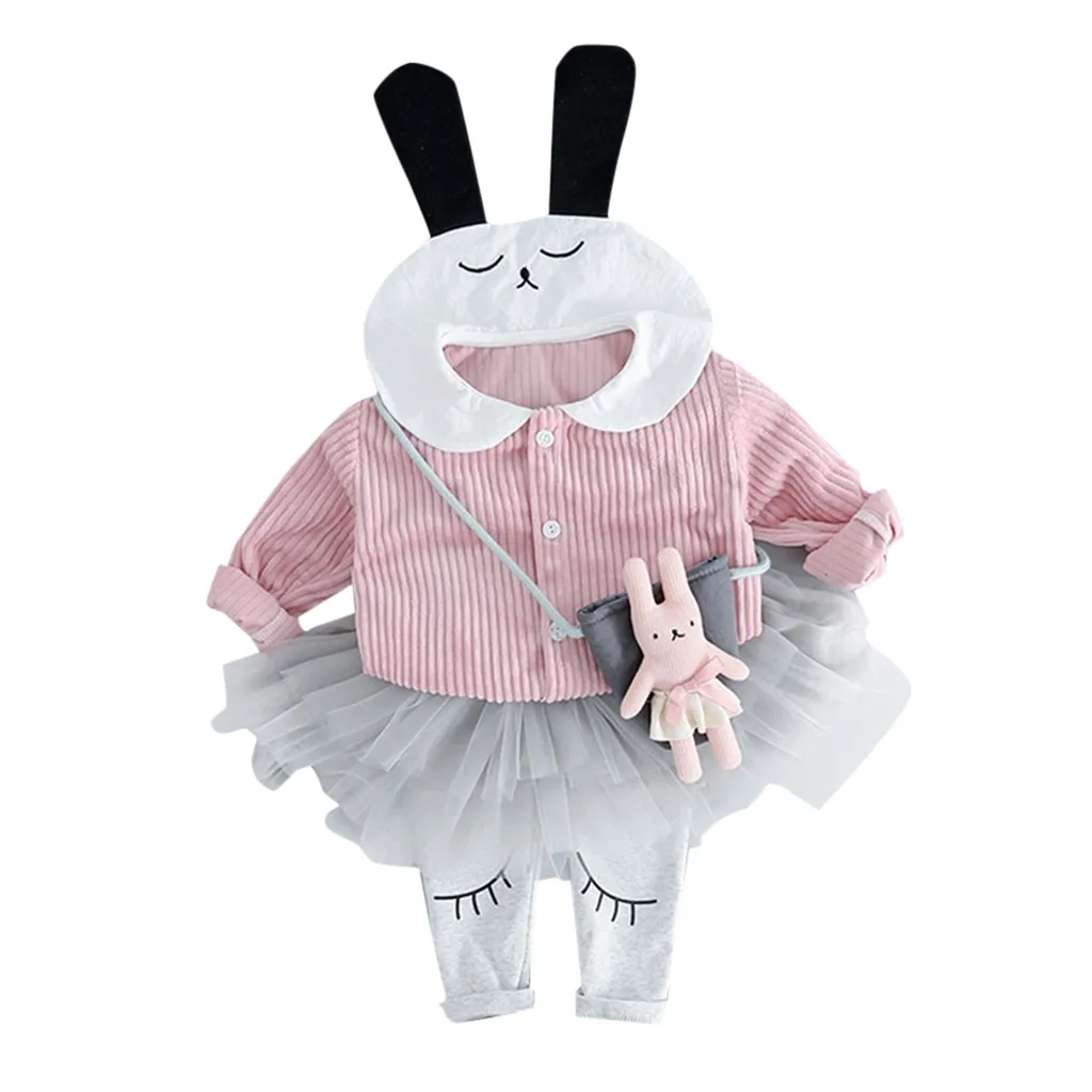 SAGACE Spring Girls Sets 2PC Baby Girl Set Stripe Patchwork Rabbit Tulle Divided Skirt Outfits SetCotton Infant | Детская одежда и
