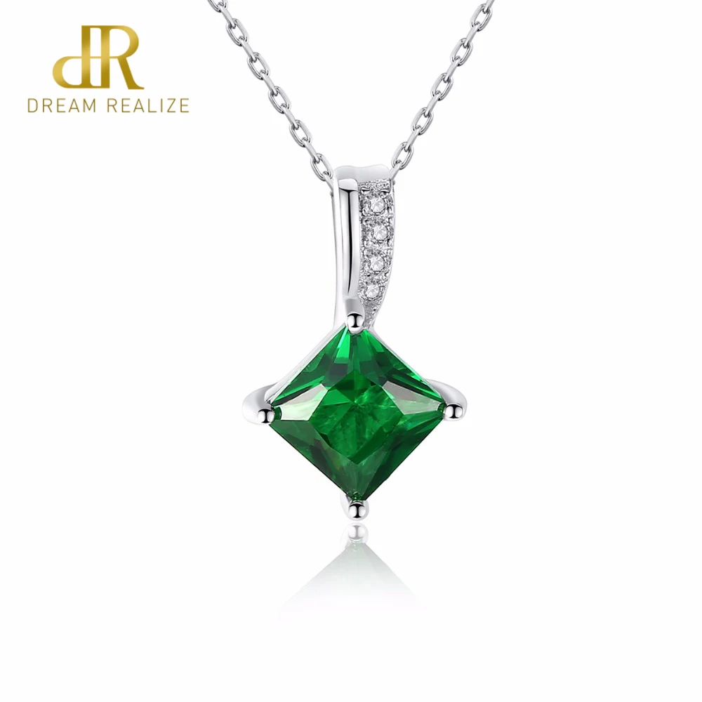 

DR Charm Chain Necklace Emerald Green Cubic Zirconia Popular Jewelry 925 Sterling Silver Pendant Necklace for Women Gift
