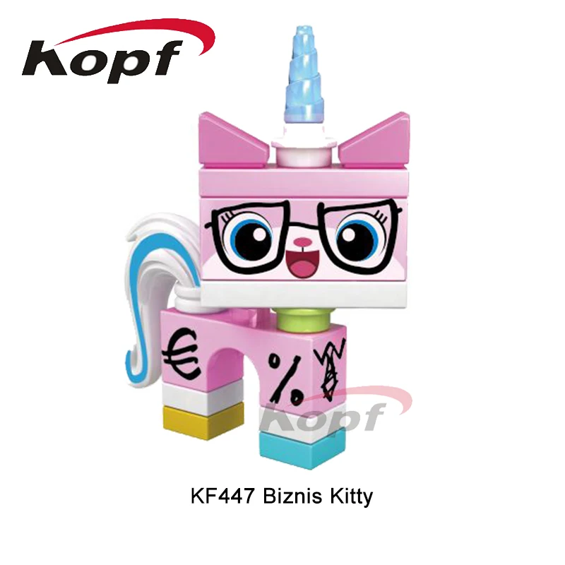 Одиночная продажа Supe Heroes Unikitty Angry Astro Queasy Biznis Kitty носить очки и костюм строительные блоки детские игрушки KF443