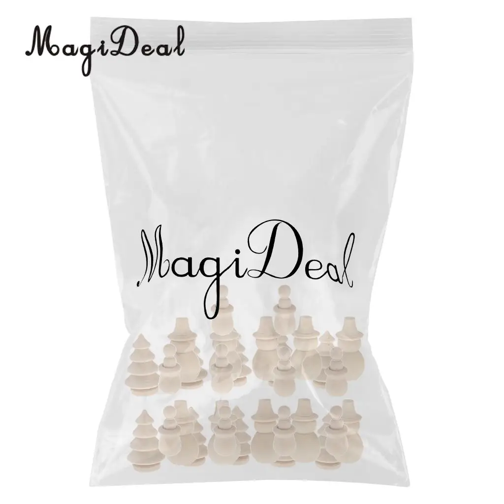 30 Pieces Assorted Blank Christmas Tree Snowman People Nest Wooden Peg Dolls Crafts DIY Montessori Toys Wedding Cake Toppers