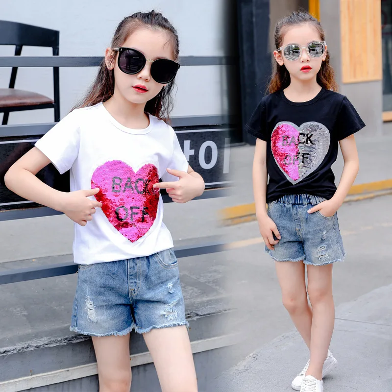 

baby girls sequin tshirt tops summer 2019 kids t shirt girl t-shirt clothes teenage girls top children change color t shirts