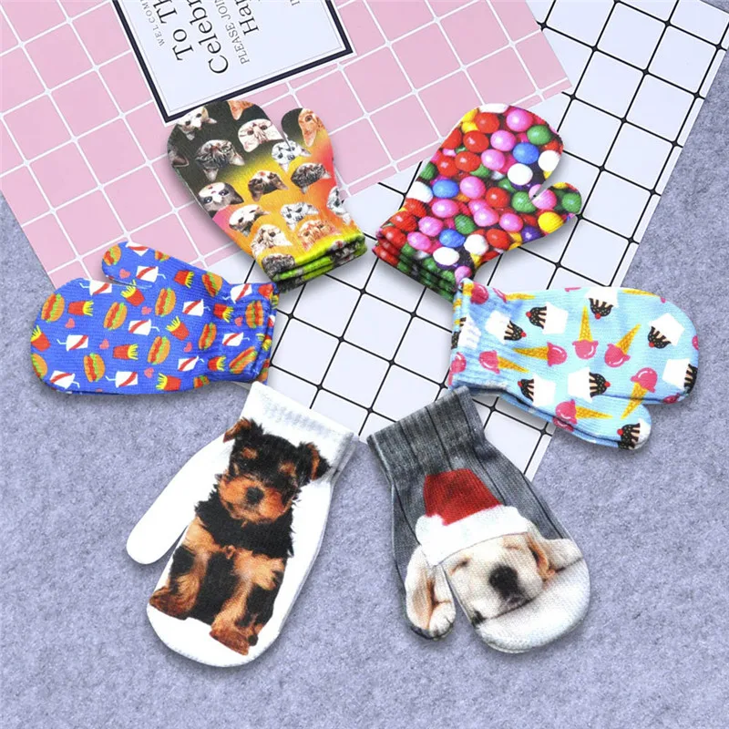 Children Kids Winter Warm 3D Animal Print Knitted Kitty Pet Cute Gloves Fashion Hand Gloves guantes eldiven handschoenen 40FE1802