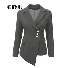 GIYU Asymmetry Women Long Sleeve Blazer Business Jackets Pockets Office Lady Buttons Casual camiseta mujer