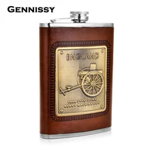 

GENNISSY 9oz Portable Hip Flask Leather Covered England Groomsmen Gifts Pocket Steel Hip Flasks Liquor Whisky Drink Flasks