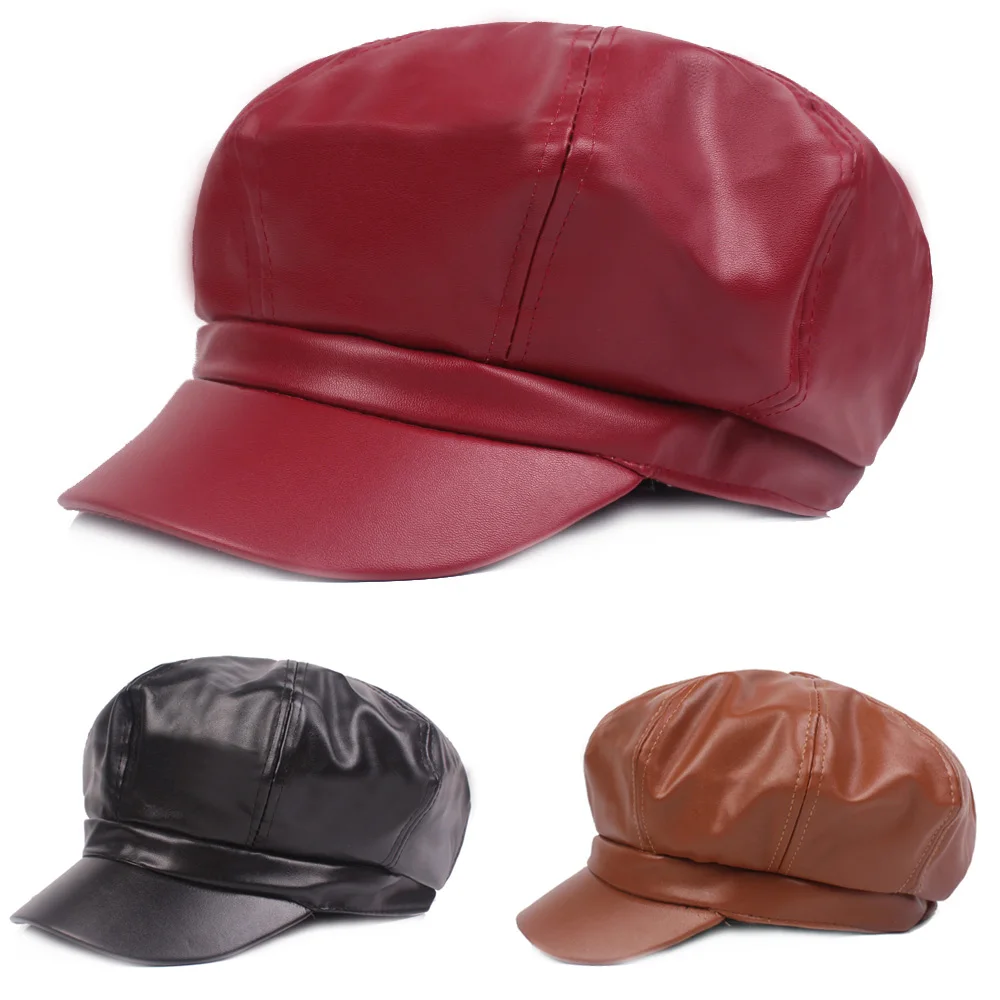 

Women Ladies Faux Leather Gatsby Octagonal Cap Cabbie Driving Hat New Fashion HATCS0331