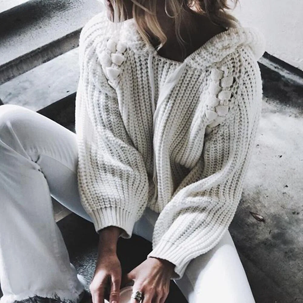

sweater women Hooded Pearl Long Sleeve Knitted Pullover christmas sweater Jumper Tops Knitwear pull femme hiver drop ship