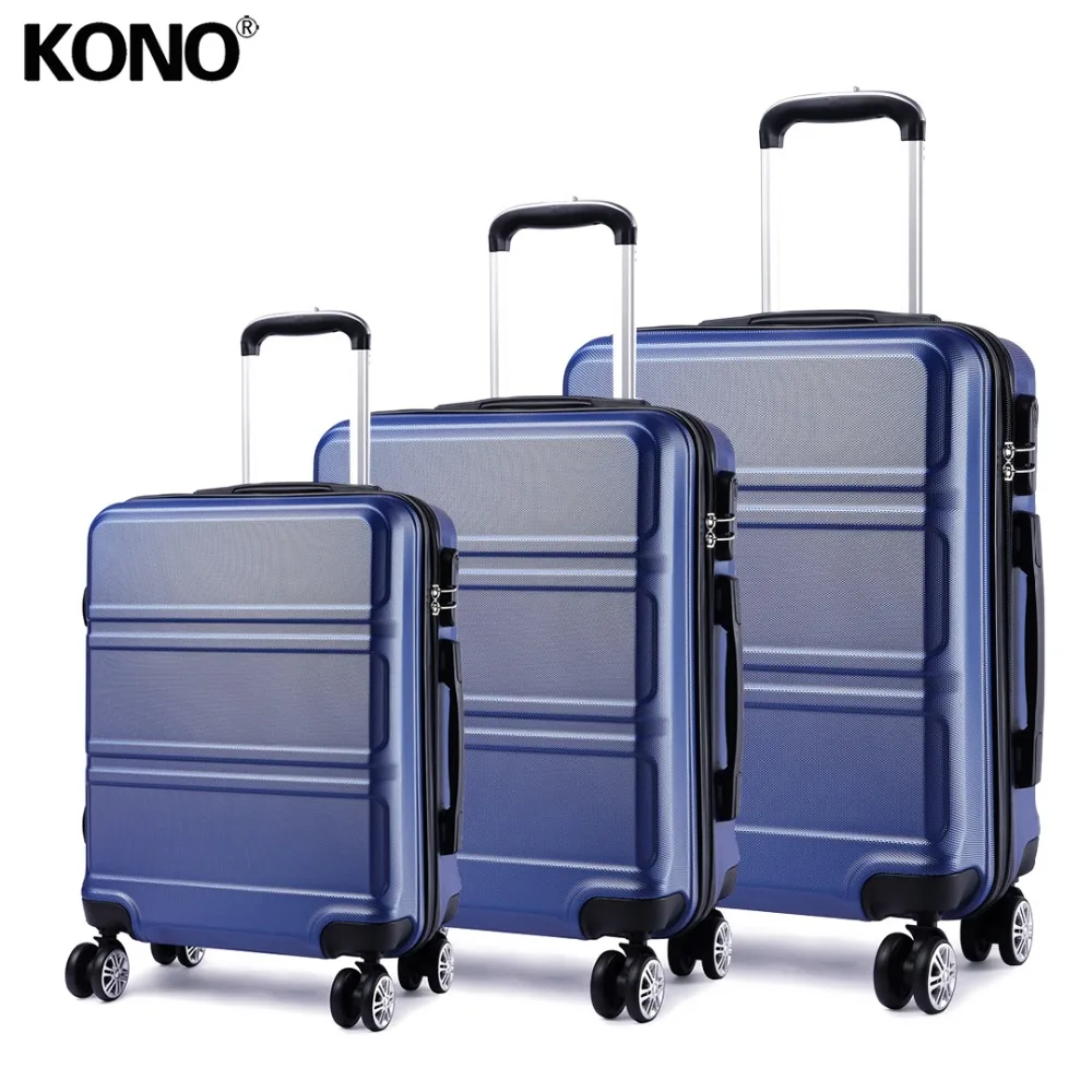 

KONO 3 Pieces Rolling Hand Luggage Travel Suitcase Hard Shell ABS Check In Carry on Trolley Case Bags 20 24 28 Inch Set YD1871L