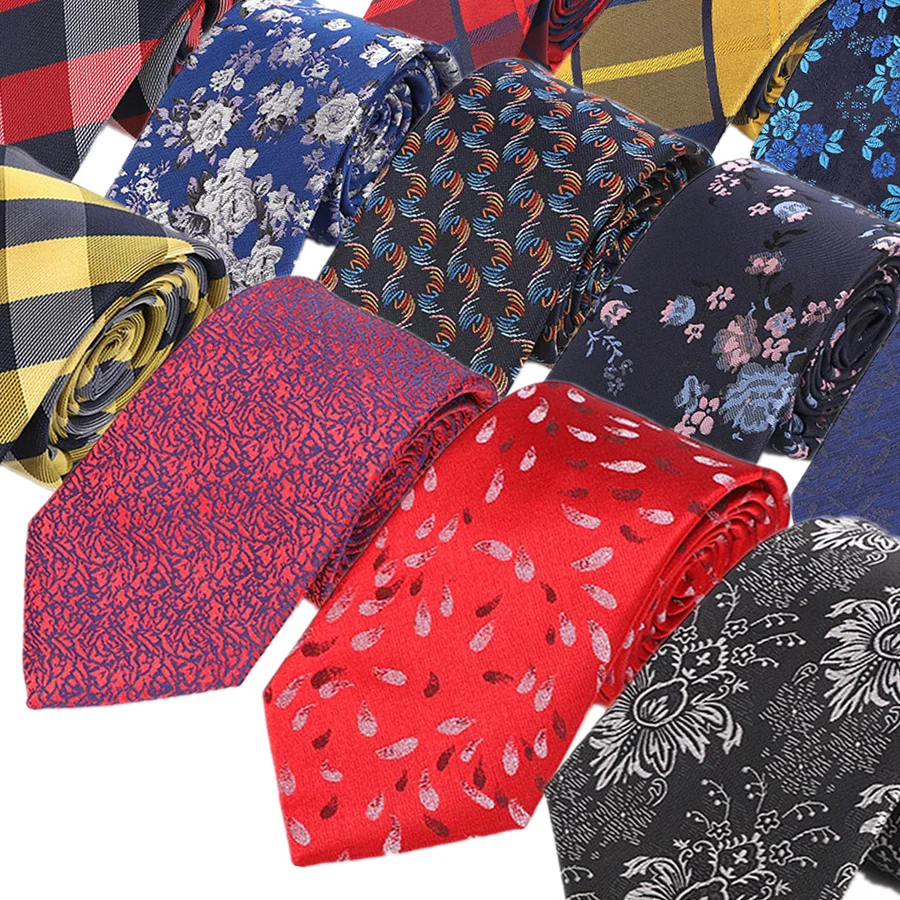 

YISHLINE Factory 7CM Ties Red Blue PlaidsTies for Men Wedding Party Shirt Suit Bridegroom Long Necktie Polyester Silk Jacquard