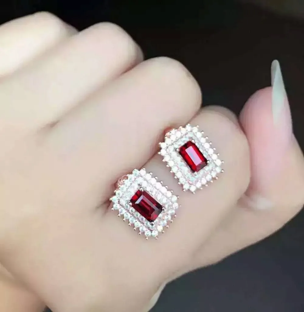 Женские серьги из серебра 925 пробы с натуральным красным гранатом | Украшения и