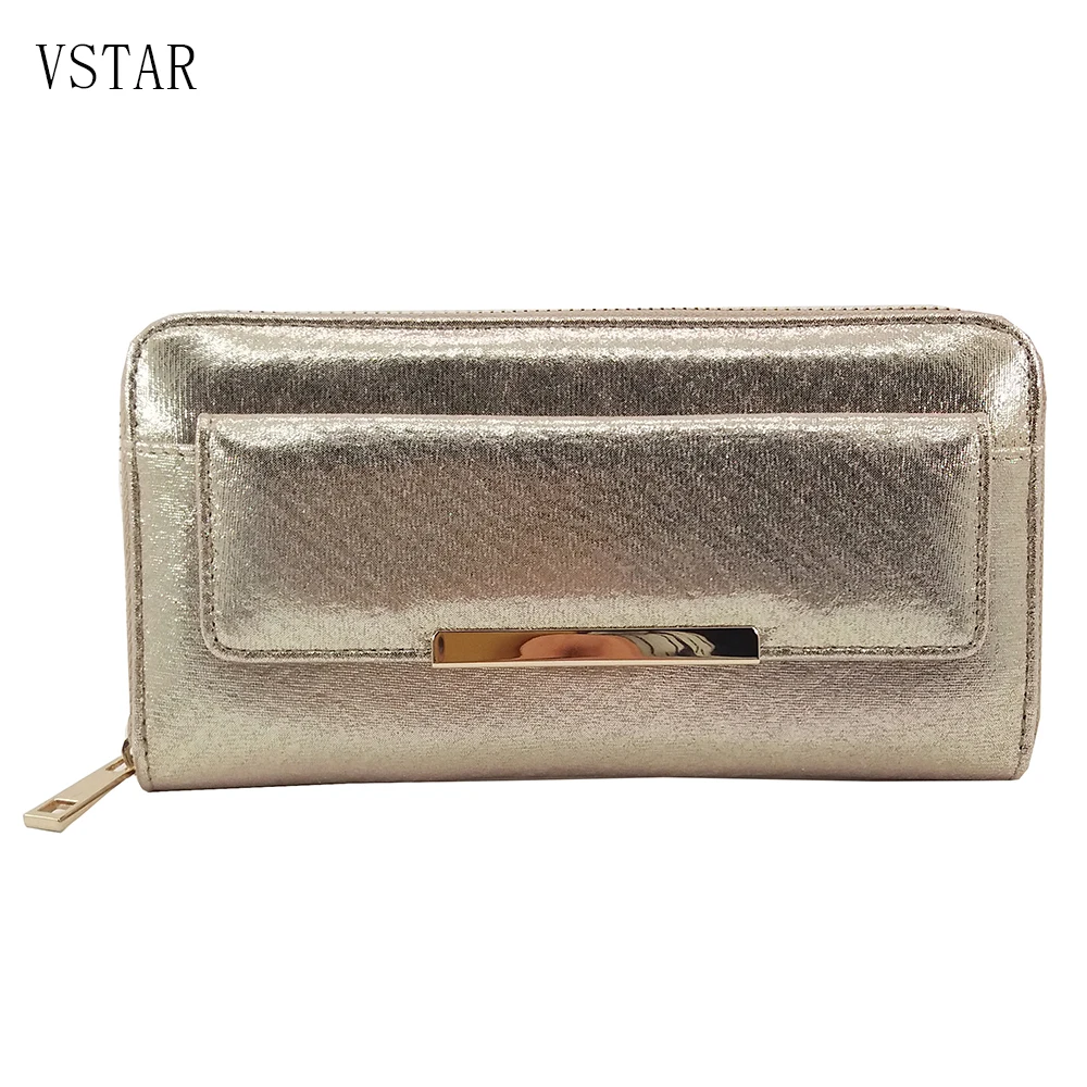 

2018 New Fashion golden matel PU leather Long Women Wallet Casual Female Purse ladies Wallet Front CoinPocket Card Holder