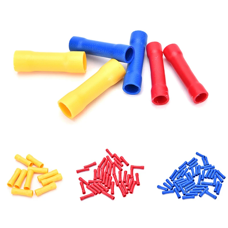 

100pcs Electrical Crimp Terminals Insulated Straight Wire Butt Connector 3 Colors