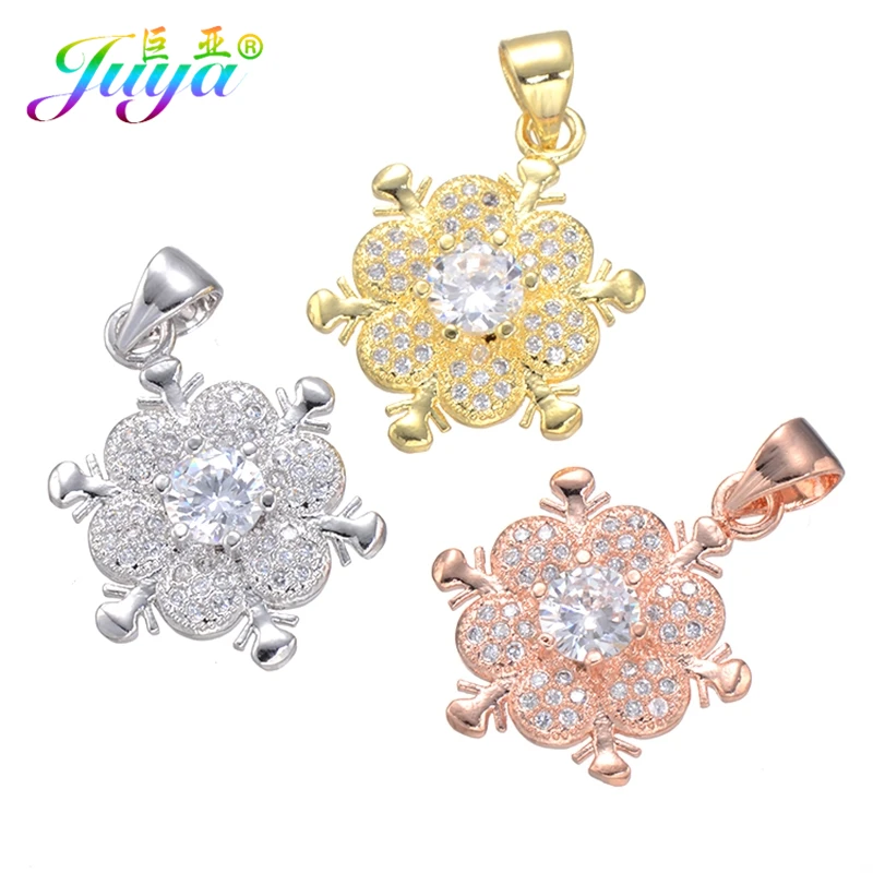 

Juya Creative Jewelry Findings Micro Pave Zircon Luxury CC Camellia Flower Charm Pendants For Women Girls DIY Jewelry Making