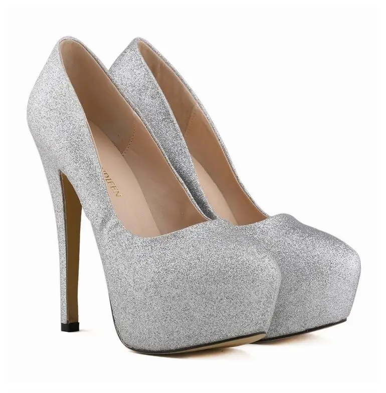 

Plus Size 35-42 Ladies Shoes Women Glitter Gorgeous High Heels Platforms Bridal Wedding Shoes Silver Sexy Ladies Star Heels 66