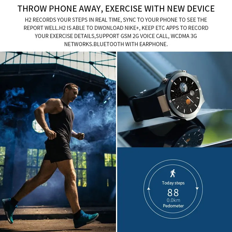 Hot ! H2 3G Smartwatch Phone 1.39 inch MTK6580 Quad Core 16GB ROM 2.0MP Cam Heart Rate Monitor Pedometer GPS Smart Watch Hot ! H2 3G Smartwatch Phone 1.39 inch MTK6580 Quad Core 16GB ROM 2.0MP Cam Heart Rate Monitor Pedometer GPS Smart Watch