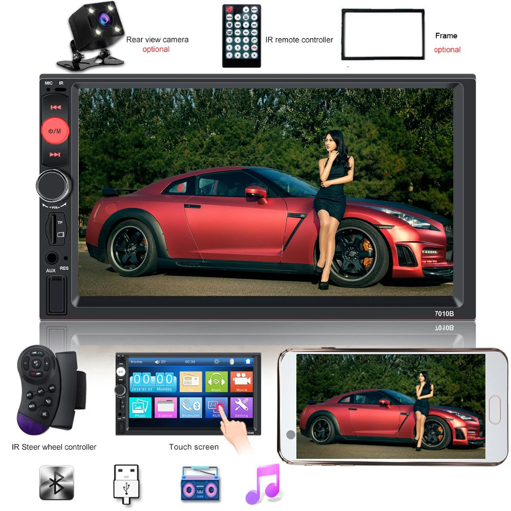 

7010b Radio Car 2 Din Autoradio 7" Hd Touch Screen 2din Car Multimedia Player Auto Audio Stereo Mp5 Bluetooth 12v TF Usb Camera