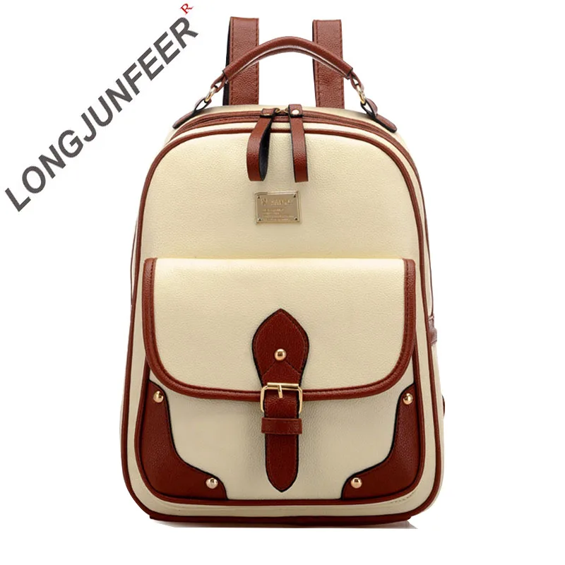 

LONGJUNFEER Women backpack Girl Retro PU Backpack Fashion Wild Knapsack Large Capacity Casual Travel Bag for Woman 2019New ZL025