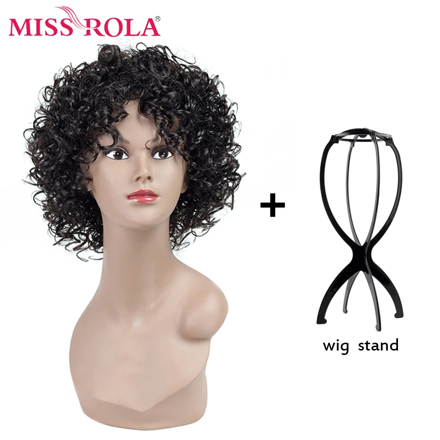 

MIss Rola Synthetic kinky Curly Wigs for Women Short Wig With Wig Stand 3 Colors Fluffy African American Natural Black Hair