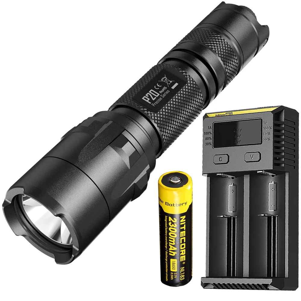 NITECORE P20 с зарядным устройством i2+ 18650 аккумулятор 800 люмен стробоскопический готовый водонепроницаемый тактический фонарь для кемпинга и охоты