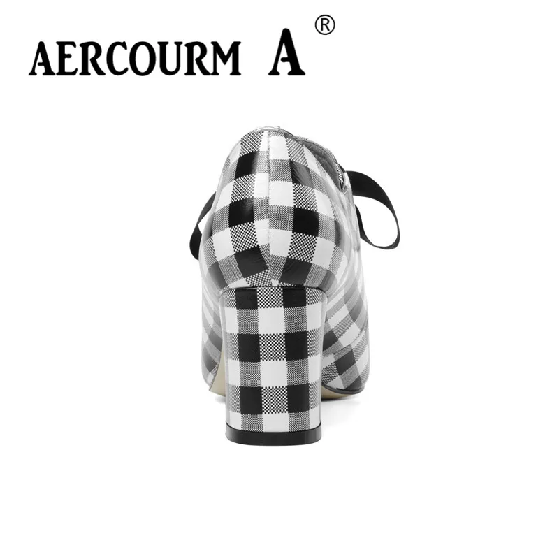 Aercourm A г. Для женщин шелк первого Слои кожаные туфли-лодочки из телячьей кожи обувь дамы решетки весенние туфли Туфли на квадратном каблуке Новые фирменные туфли