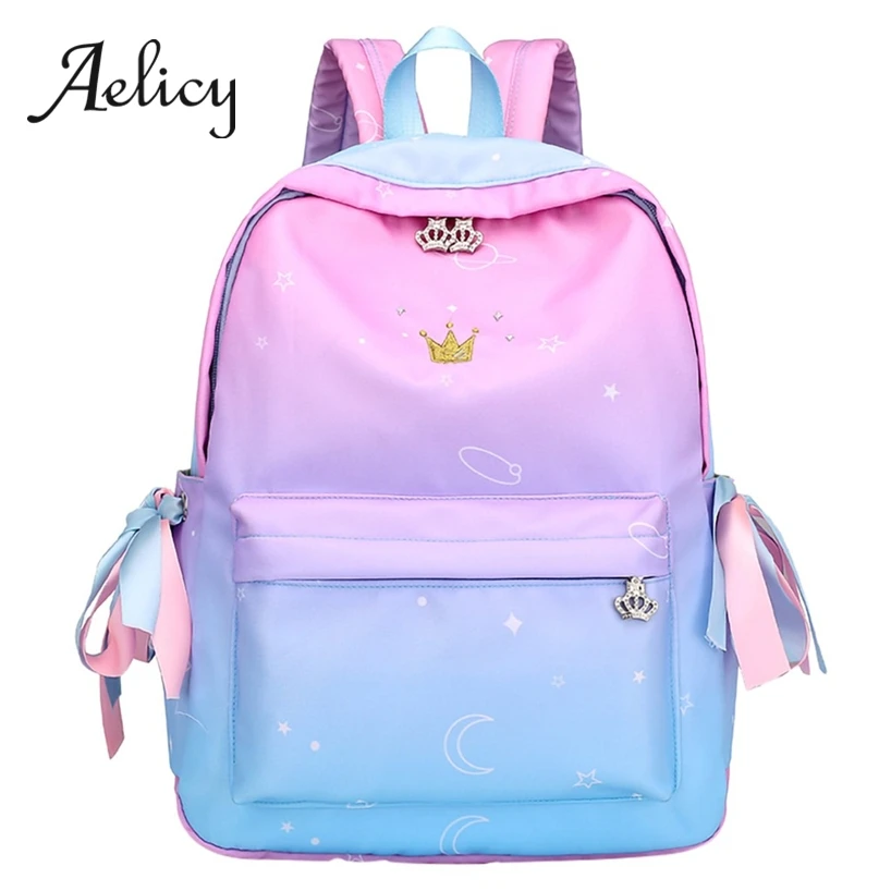 

Aelicy Crystal Crown School Shoulder Backpack For Teenage Casual Fashion Women Men Waterproof Leather Student Laptop Backpack