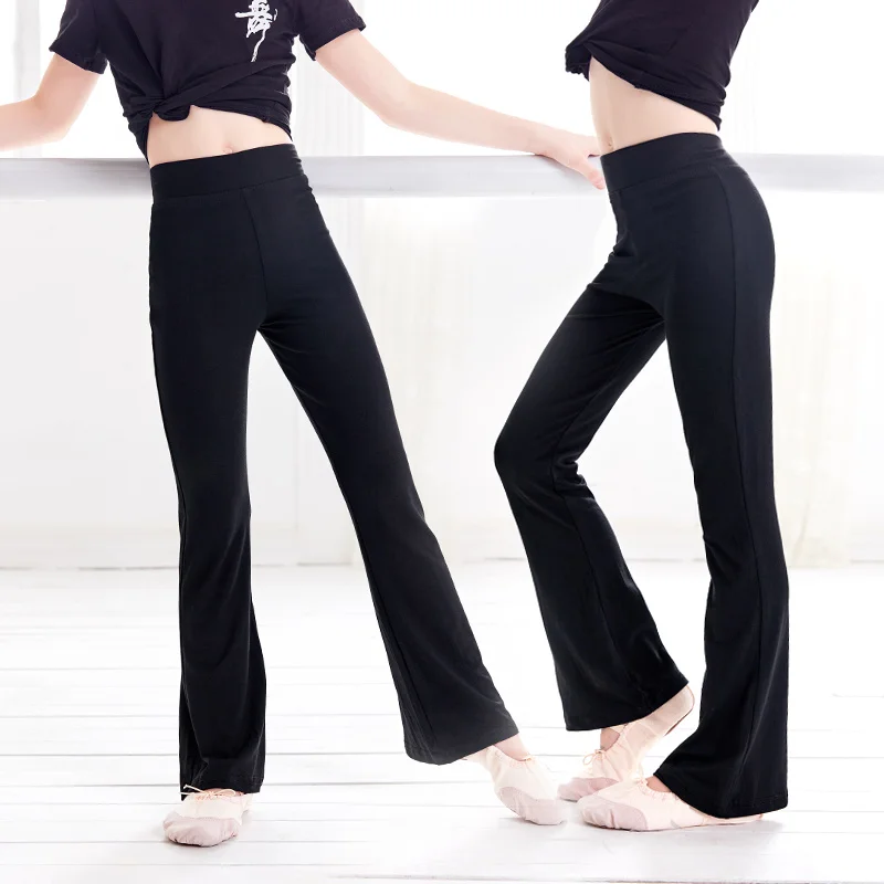 Girls Casual Black Pants Flare Trouser Cotton Gymnastics Fitness Ballet Dance Pants For Children ballet pants