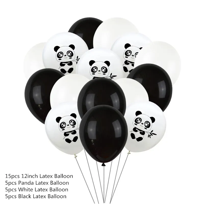 15pcs panda1 Вечерние шарики с пандой, черно-белые латексные шары для детей на день рождения, вечерние шарики с рисунками животных джунглей - Цвет: 15pcs panda1
