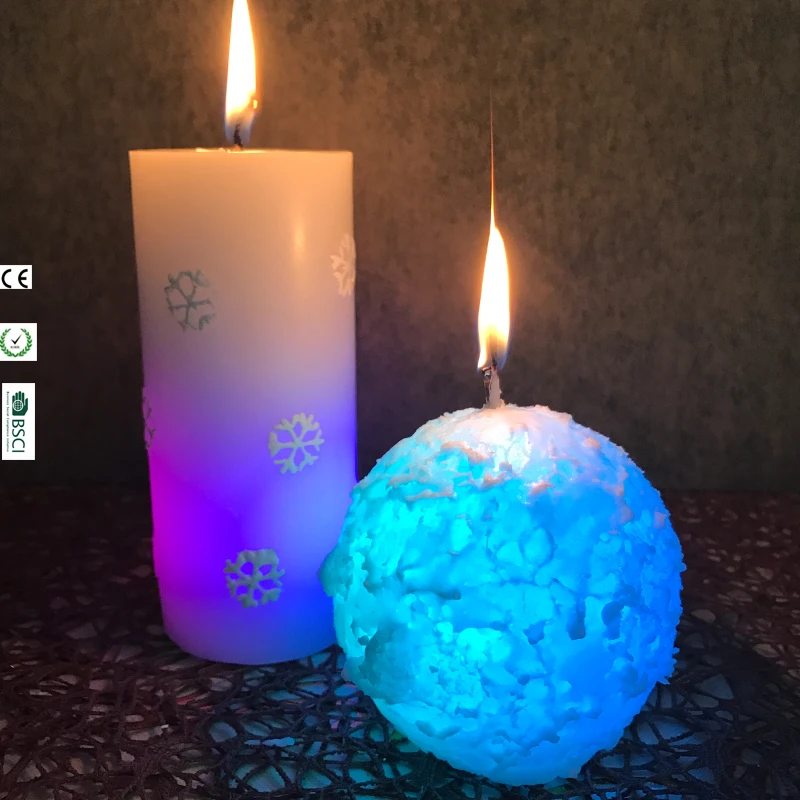 LED Color Changing Burning Wax Candles Christmas Snowball Joyous