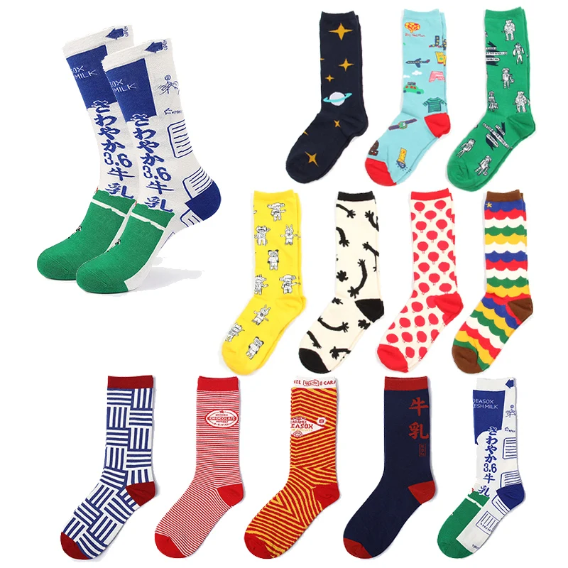 

Cartoon Women Men Happy Colorful Socks Space Air Character Milk Socks Novelty Funny Socks Summer Long Mens Cotton Brand Socks