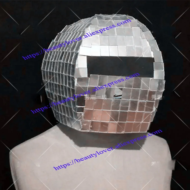 

Cosplay mirror helmet stage show gogo bar nightclub silver gold reflect mirror hat
