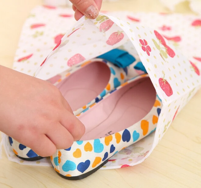 Travel portable drawstring shoe dust bags thicker printing woven