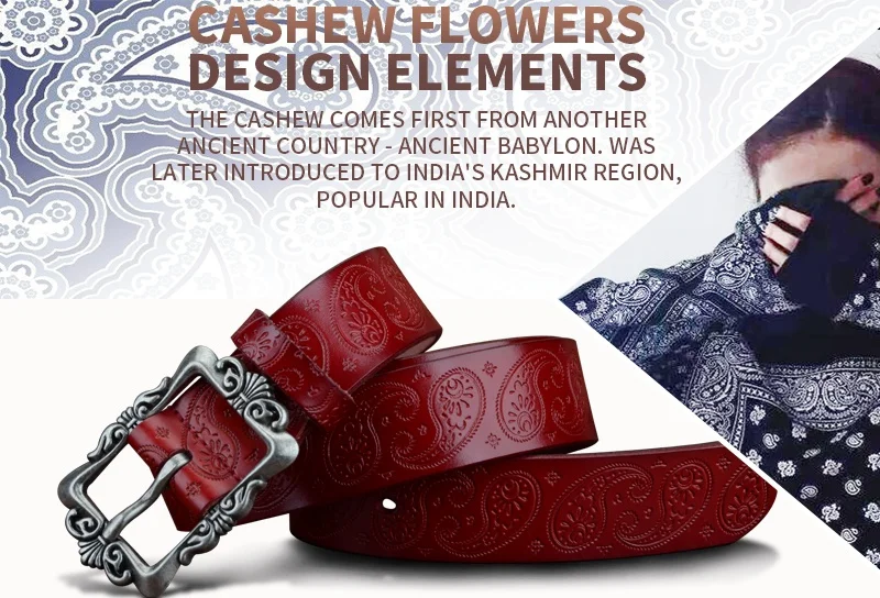 COWATHER 2017 cow genuine leather belts for Women luxury strap female belt Cashew flowers high quality pin buckle 3.2cm XF022 - Image 5