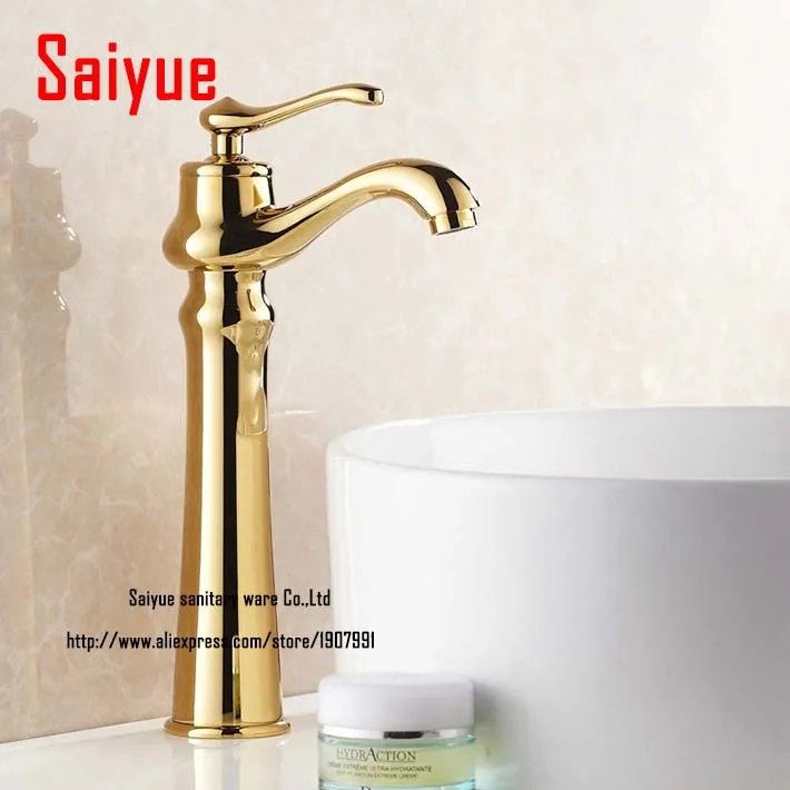 

Luxury Gold plating copper Bathroom Sink Faucet Vessel Lavatory One Hole/Handle Mixer Tap