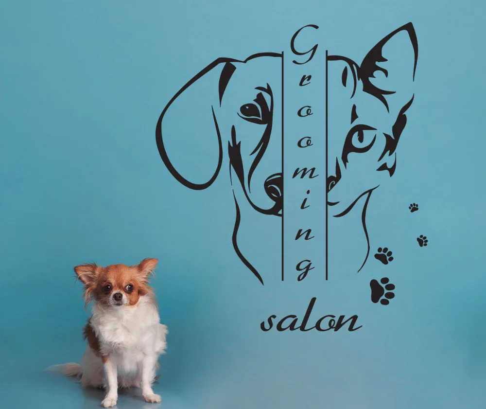 

Dog And Cat Wall Stickers Removable Wall Decals For Grooming Salon Pets Shop Vinyl Sticker Home Decor Waterproof Mural SA507