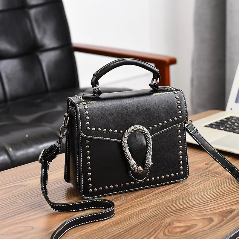 

Brand Women Bags Metal rivet PU Leather Crossbody Bag Double Tiger Head Ladies Handbags Designer Shoulder Bags B032