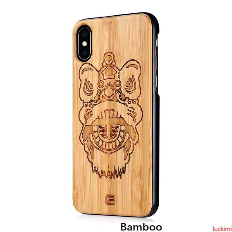 Чехол для iPhone 8 Plus 6 7 S Лев танец персик вишня дерево бамбук Резьба Натуральный
