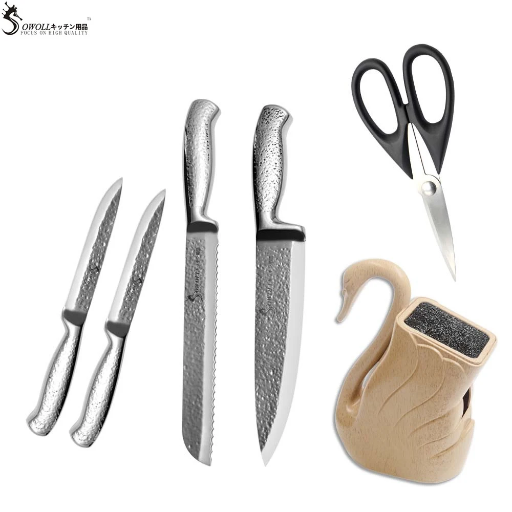 Eco Friendly Kitchen Knife Holder+Scissor SOWOLL Hammer Pattern Blade 8