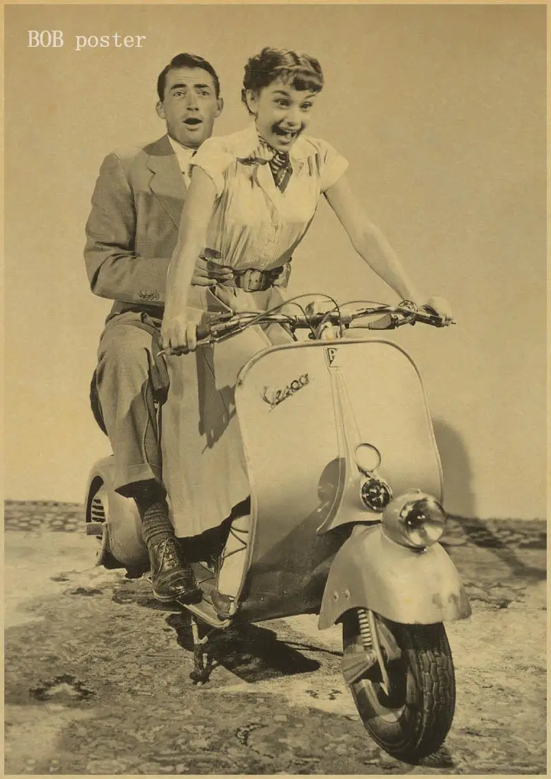 映画ローマの休日オードリーヘップバーンポスターレトロクラフト壁紙ビンテージポスター寝室装飾 Vintage Poster Audrey Hepburn Posterposter Retro Aliexpress