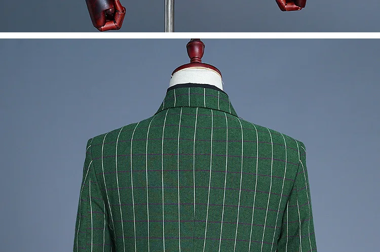 Для Мужчин зеленый плед Жених двубортный Perfor ce костюм 3 предмета костюмы пальто брюки жилет одежда 2019